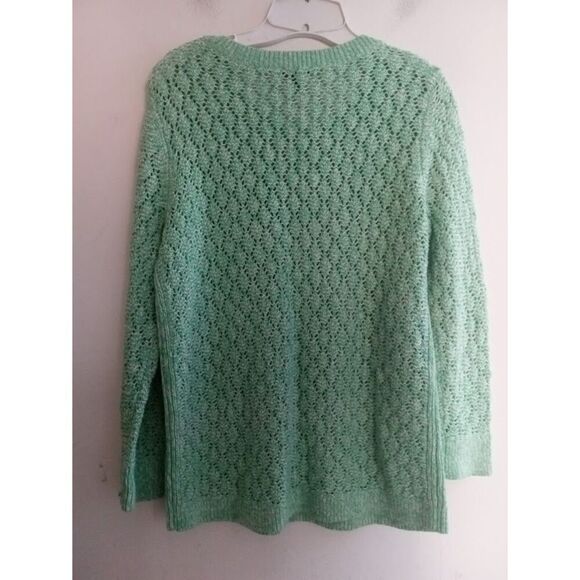 Talbots Green & White Open Crochett Knit Cotton Pullover Sweater size 0X Petite - Picture 9 of 10